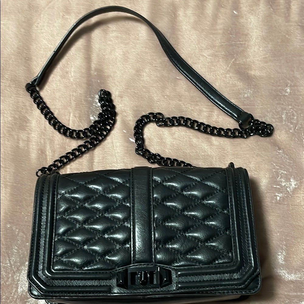 Rebecca Minkoff leather Black Quilted Chain Shoulder Bag